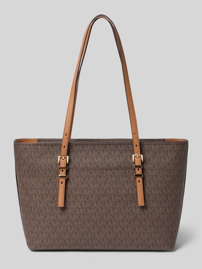Produktfoto, Shopper mit Logo-Muster Modell 'ZADIE' von MICHAEL Michael Kors, wzór na całej powierzchni, detal z logo, uchwyty, Szerokość w rozmiarze 1: 38 cm, Długość w rozmiarze 1: 23 cm, Głębokość w rozmiarze 1: 87 cm, długość paska na ramię w rozmiarze 1: 11 cm, Główna przegroda z zamkiem błyskawicznym, brązowe i beżowe odcienie, gładka tekstura