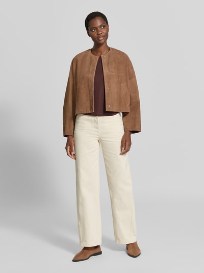 MAX&Co. Regular Fit Lederjacke mit Druckknopfleiste Modell 'CURVA' Camel 1