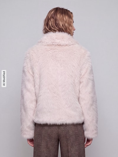 VERO MODA Modern Fit Webpelzjacke mit hohem Stehkragen Ecru 5