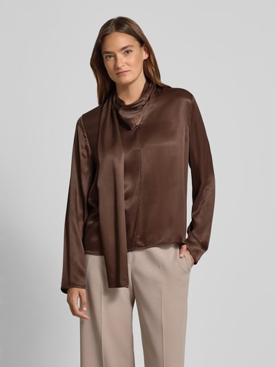 Jake*s Collection Relaxed Fit Bluse aus reine Viskose mit Stehkragen Dunkelbraun 4