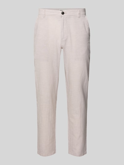 Produktfoto, spodnie męskie Tapered Fit Hose mit Eingrifftaschen Modell 'STACE' von Jack & Jones z mieszanki materiałów z domieszką bawełny, krój tapered fit, wpuszczane kieszenie, szerokość w rozmiarze 32/32: 45 cm, długość wewnętrzna nogawki w rozmiarze 32/32: 77 cm, jasny kolor, gładka tekstura