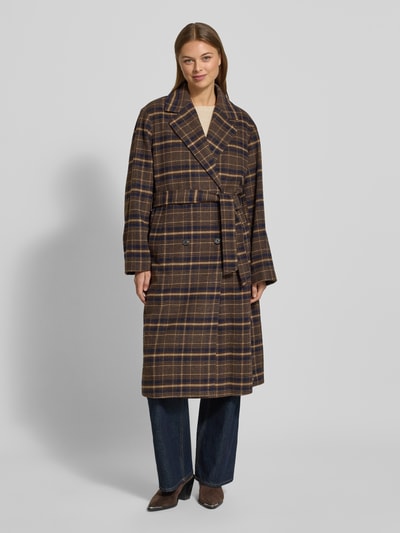 Jake*s Collection Langs jas met strikceintuur Donkerbruin - 4