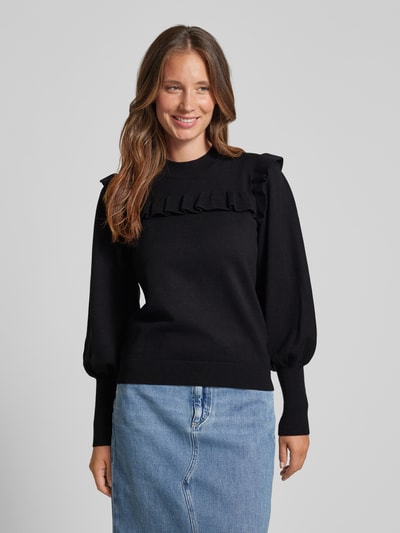 YAS Gebreide pullover met ruches, model 'JUM' Zwart - 4