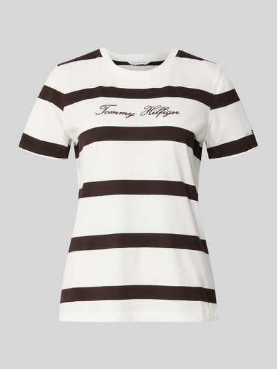 Productfoto, Regular Fit T-Shirt aus reiner Baumwolle van Tommy Hilfiger Dames, wit met brede zwarte strepen, zachte textuur.