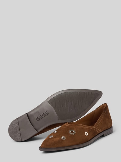 Produktfoto, Ballerina aus Veloursleder Modell 'CAMILLA 5B' von Marc O'Polo in Braun, spitze Form, glatte Sohle, unifarbene Optik