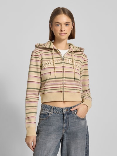 Guess Jeans Cropped Sweatjacke mit Kapuze Beige 4
