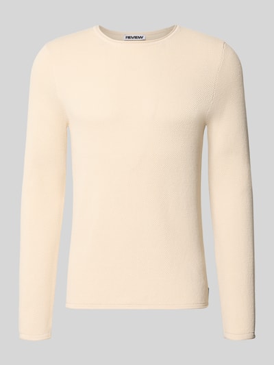 Produktfoto, Slim Fit Pullover aus reiner Baumwolle von REVIEW, cremefarben, Strick-Optik, Rundhalsausschnitt, feine Textur