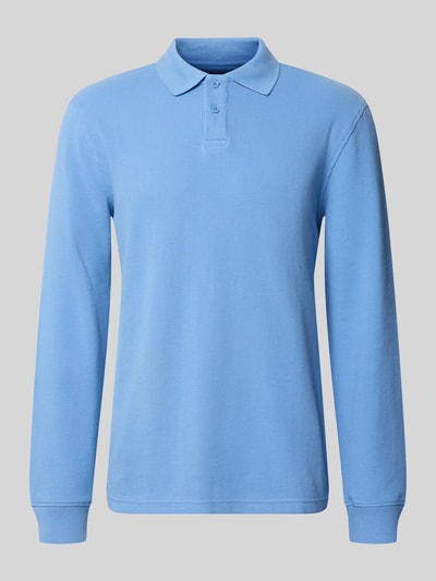 Produktfoto, Relaxed Fit Poloshirt aus elastischem Baumwoll-Mix von MCNEAL in Hellblau, Polokragen, Langarm, elastische Abschlüsse, Herren.