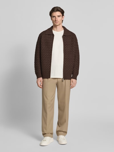 JAKE*S STUDIO MEN Strickjacke mit Strukturmuster und Zweiwege-Reißverschluss Schoko 1