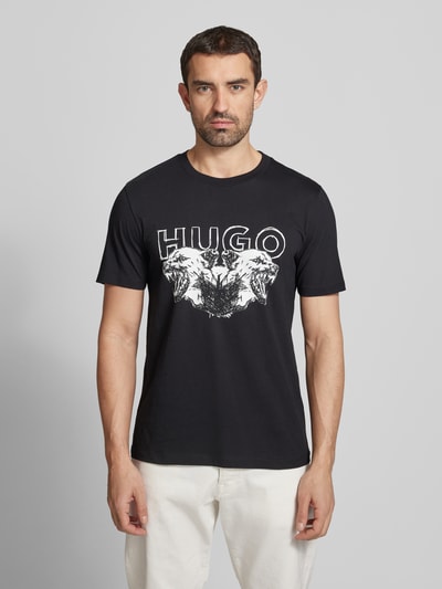 HUGO T-Shirt mit Label- und Motiv-Print Modell 'Durro' Black 4