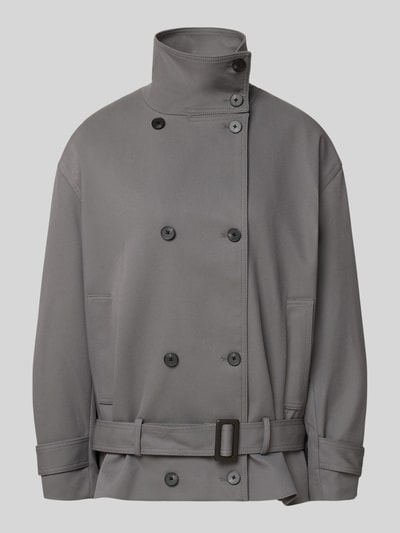 Produktfoto, Jacke mit Stehkragen Modell 'DARIO' von MANGO in Grau, doppelreihige Knopfleiste, Gürtel, Material-Mix mit Viskose-Anteil