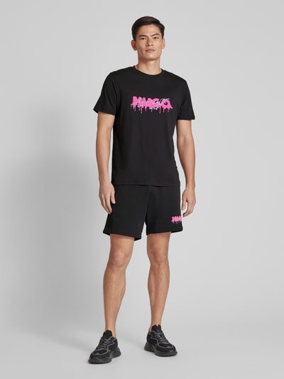 HUGO T-shirt met labelprint, model 'Dacation' Zwart - 1