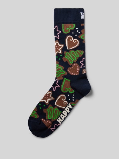 Happy Socks Skarpety z wyhaftowanym logo model ‘Gingerbread Cookies’ Ciemnoniebieski 1