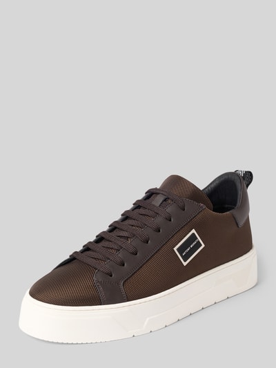 Produktfoto, Sneaker aus Leder-Mix mit Logo-Detail von Antony Morato, Herren Sneaker in Braun mit strukturierter Oberfläche, abgerundete Passform, Schnürverschluss, Absatzhöhe 4 cm, Schafthöhe 8 cm, Schaftweite 8 cm.