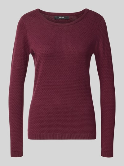 Produktfoto, Regular Fit Pullover aus reiner Baumwolle Modell 'CARE' von VERO MODA in Bordeaux, feine Strickstruktur, Damen Pullover
