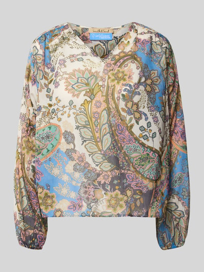 Produktfoto, Regular Fit Bluse aus reiner Baumwolle mit V-Ausschnitt von Smith and Soul, krój regular fit, paisley wzór, półprzezroczysta tkanina, długi rękaw, długość tyłu w rozmiarze S: 64 cm, długość rękawa w rozmiarze S: 66 cm, kolorowy print