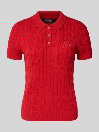 Lauren Ralph Lauren Gebreid shirt met kabelpatroon en polokraag, model 'NATRISSA' Rood - 2