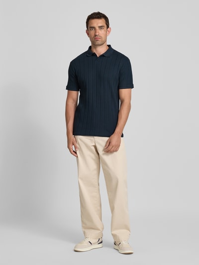 SELECTED HOMME Slim fit poloshirt met structuurmotief, model 'JADEN' Marineblauw - 1