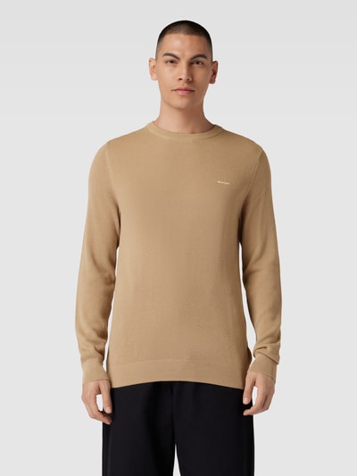 Gant Gebreide pullover met ronde hals en labelstitching Beige - 4