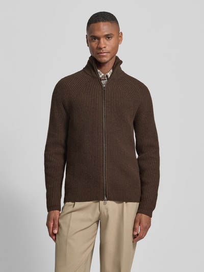Forét Regular fit gebreid jack van zuivere wol Donkerbruin - 4