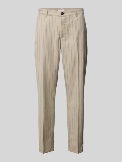 Produktfoto, beżowa Stoffhose mit französischen Eingrifftaschen von Les Deux, prążkowany wzór, regular fit, mieszanka materiałów z wiskozą.
