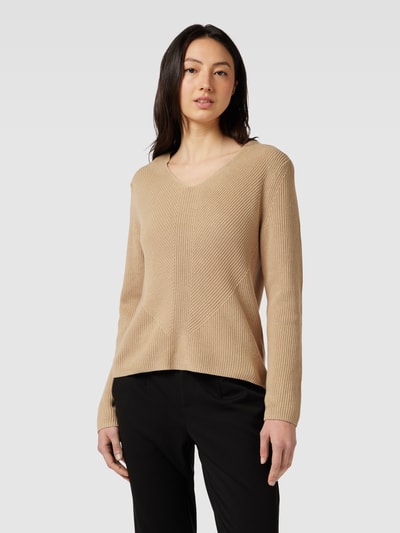 Tom Tailor Gebreide pullover in effen design met V-hals Beige - 4