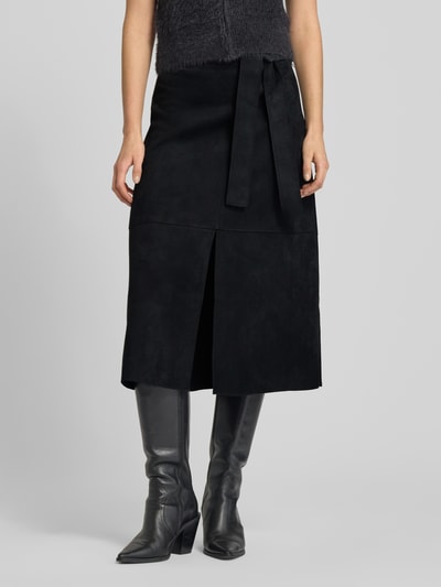 Zero Midirock in Leder-Optik mit Bindegürtel Black 4