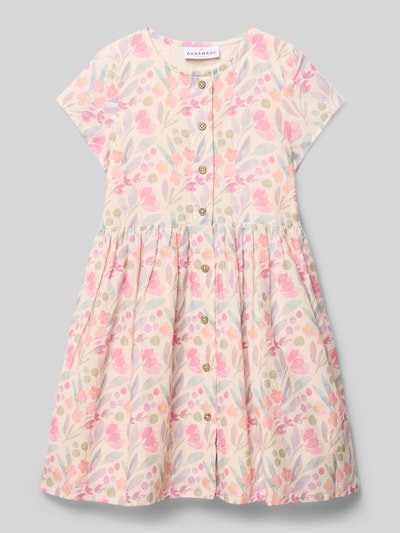 Produktfoto, Kleid im Allover-Look mit Knopfleiste von DANAMADE aus Baumwoll-Flachs-Mix, A-Linie, Rundhalsausschnitt, pastellfarbenes Muster