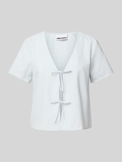 Review Bluse mit Bindeverschluss und V-Ausschnitt Bleu 2