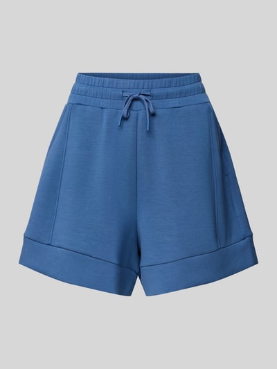 Produktfoto, Shorts mit Eingrifftaschen Modell 'atrium' von VARLEY, blaue Farbe, Viskose-Mix mit Stretch-Anteil, High-Rise-Fit, elastischer Bund mit Kordelzug, seitliche Eingrifftaschen, Bundweite bei Größe S 36 cm, Innenbeinlänge 12 cm.
