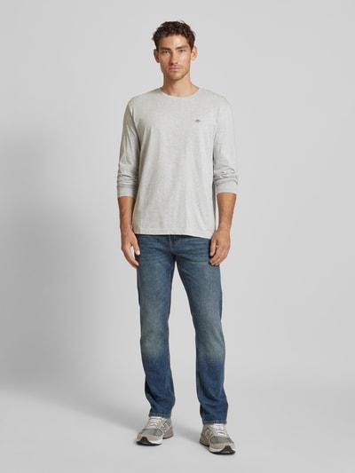 Gant Longsleeve mit Label-Stitching Mittelgrau Melange 1