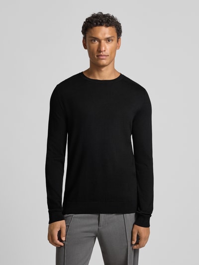 SELECTED HOMME Sweter z dzianiny o kroju regular fit z czystej bawełny model ‘BERG’ Czarny 4