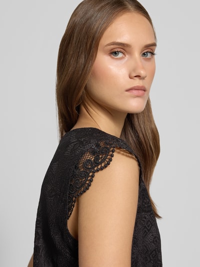 PIECES Regular Fit Blusentop mit Spitzenbesatz Modell 'OLLINE' Black 3