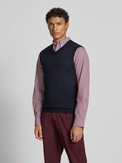 Christian Berg Men Gebreid shirt van een mix van merinowol met V-hals Marineblauw - 4