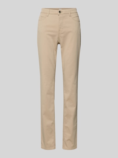 Produktfoto, beige Flared Fit Jeans mit Lyocell-Anteil Modell 'Mary' von Brax, 5-Pocket-Design, glatte Textur, elastischer Baumwoll-Mix