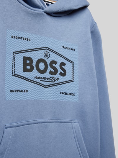 Boss Hoodie mit Label-Print und Känguru-Tasche Rauchblau 2