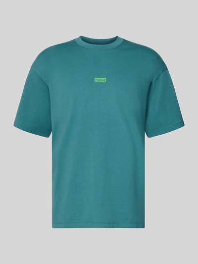 Produktfoto, Oversized T-Shirt aus reiner Baumwolle Modell 'NALONO' von Hugo Blue, unifarben in Türkis, Label Print, Rundhals, kurzarm, Webware