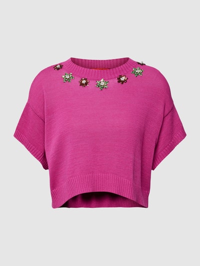MAX&Co. Cropped Strickshirt mit Rundhalsausschnitt Modell 'EDDA' Fuchsia 2