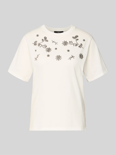 Produktfoto, Slim Fit T-Shirt aus reiner Baumwolle Modell 'DAGILE' von Weekend Max Mara, Optik: Unifarben, Logo-Print, Pailletten, Rundhals, Kurzarm, gerade Abschlüsse, glatte Struktur.