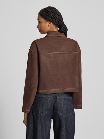 Only Oversized jack in wildleerlook, model 'STINA' Chocoladebruin - 5