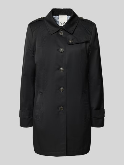 Produktfoto, schwarzer Trenchcoat mit Ärmelriegeln von Fuchs Schmitt, Umlegekragen, Knopfleiste, Regular Fit, glatte Textur