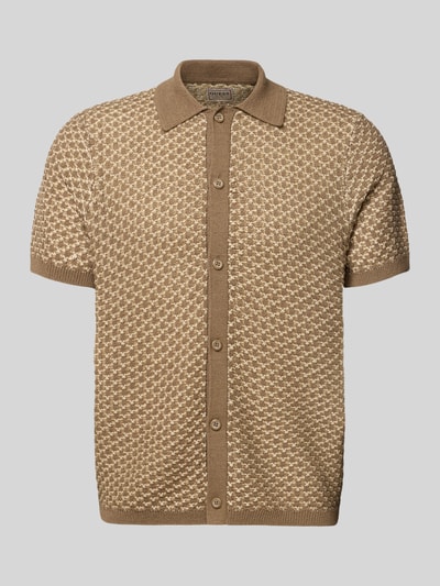 Produktfoto, Regular Fit Freizeithemd mit Knopfleiste Modell 'RYDEN' von Guess, braun-beige Muster, kurzer Ärmel, Kentkragen, Leinen-Mix.