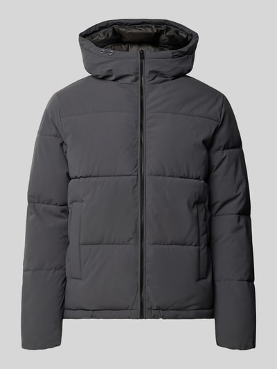 Produktfoto, Steppjacke mit Kapuze Modell 'GALAXY' von JACK & JONES, Regular Fit, dunkelgraue glatte Oberfläche, Reißverschluss, Eingrifftaschen