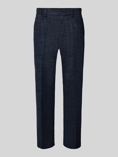 Produktfoto, Straight Fit Stoffhose aus Woll-Mix Modell 'GARONA' von DRYKORN in Dunkelblau mit Bügelfalten, Leinen-Anteil, dezente Struktur, Bundweite 42 cm, Innenbeinlänge 72 cm.