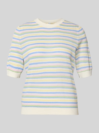 Produktfoto, Slim Fit T-Shirt aus reiner Bio-Baumwolle Modell 'DIANA' von Pieces, krój slim fit, kolorowe paski, dzianina, okrągły dekolt, krótkie rękawy, bawełna organiczna