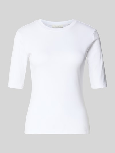 Produktfoto, Slim Fit T-Shirt im Halbarm-Design Modell 'Uda' von Christian Berg Woman, Damen T-Shirt aus elastischem Baumwoll-Mix mit Rundhalsausschnitt, Rückenlänge Größe S 54 cm, unifarben weiß, glatte Oberfläche