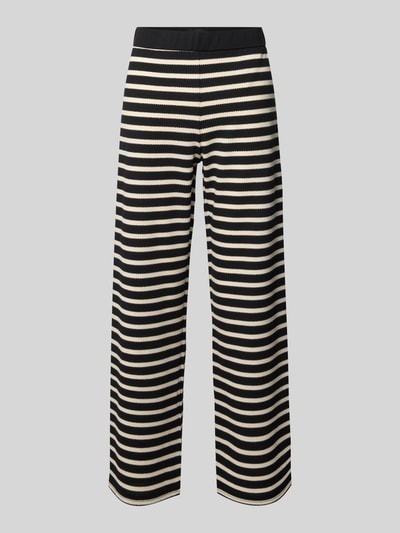 Produktfoto, Hose im Allover-Look Modell 'Filiz' von STEHMANN in Schwarz-Creme mit Streifenmuster, Baumwoll-Mix mit Stretch-Anteil, Relaxed-Fit, elastischer Bund