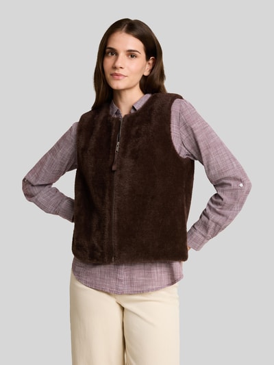 Tom Tailor Regular Fit Weste mit Reißverschluss Dunkelbraun 4