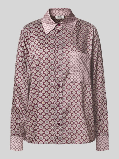 Produktfoto, Relaxed Fit Hemdbluse Modell 'CAMICIA' von Liu Jo White, Satin mit Muster in Rosa und Violett, Hemdblusenkragen, Brusttasche.