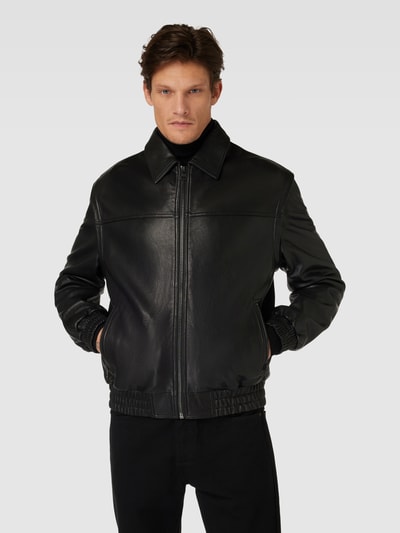 HUGO Lederjacke mit Reißverschlusstaschen Modell 'Lyon' Black 4